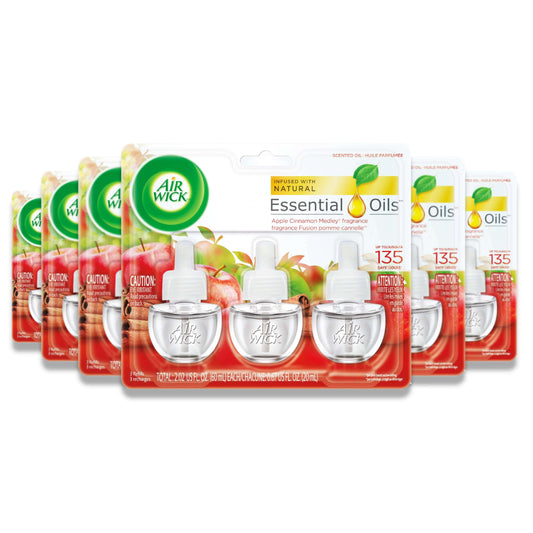 Air Wick - Plug in Refill, Scented Oil, Air Freshener, Apple Cinnamon Medley Scent - 0.67 Oz - 6 Pack (3 Ct Each)