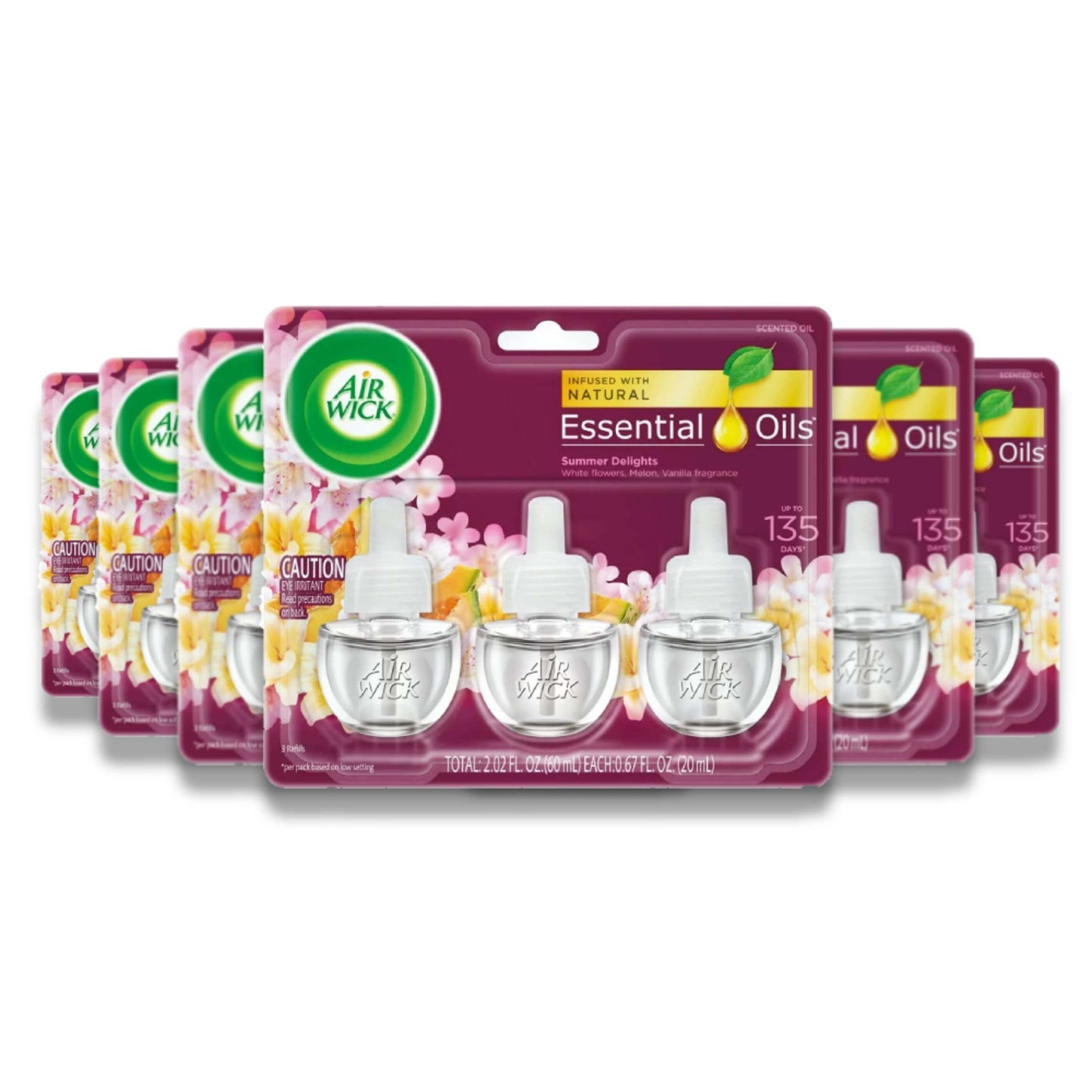 Air Wick - Plug in Refill, Scented Oil, Air Freshener, Summer Delights Scent - 0.67 Oz - 6 Pack (3 Ct Each)