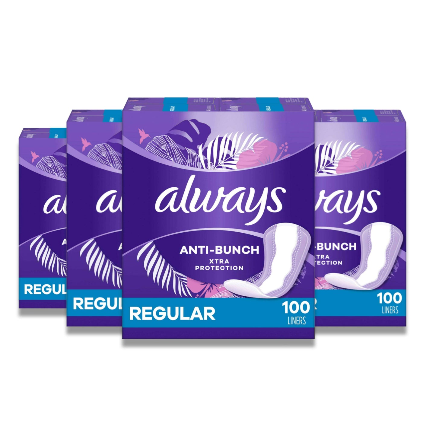 Always - Anti-Bunch Xtra Protection Daily Liners Regular Length - 100 Ct - 4 Pack