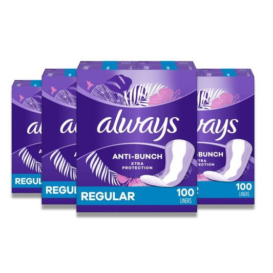 Always - Anti-Bunch Xtra Protection Daily Liners Regular Length - 100 Ct - 4 Pack
