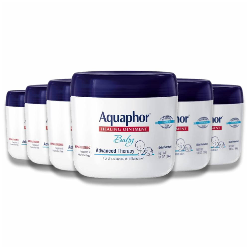 Aquaphor Baby Healing Ointment Adv. Therapy Skin Protectant, Dry Skin & Diaper Rash Ointment, 14 Oz - 6 Pack