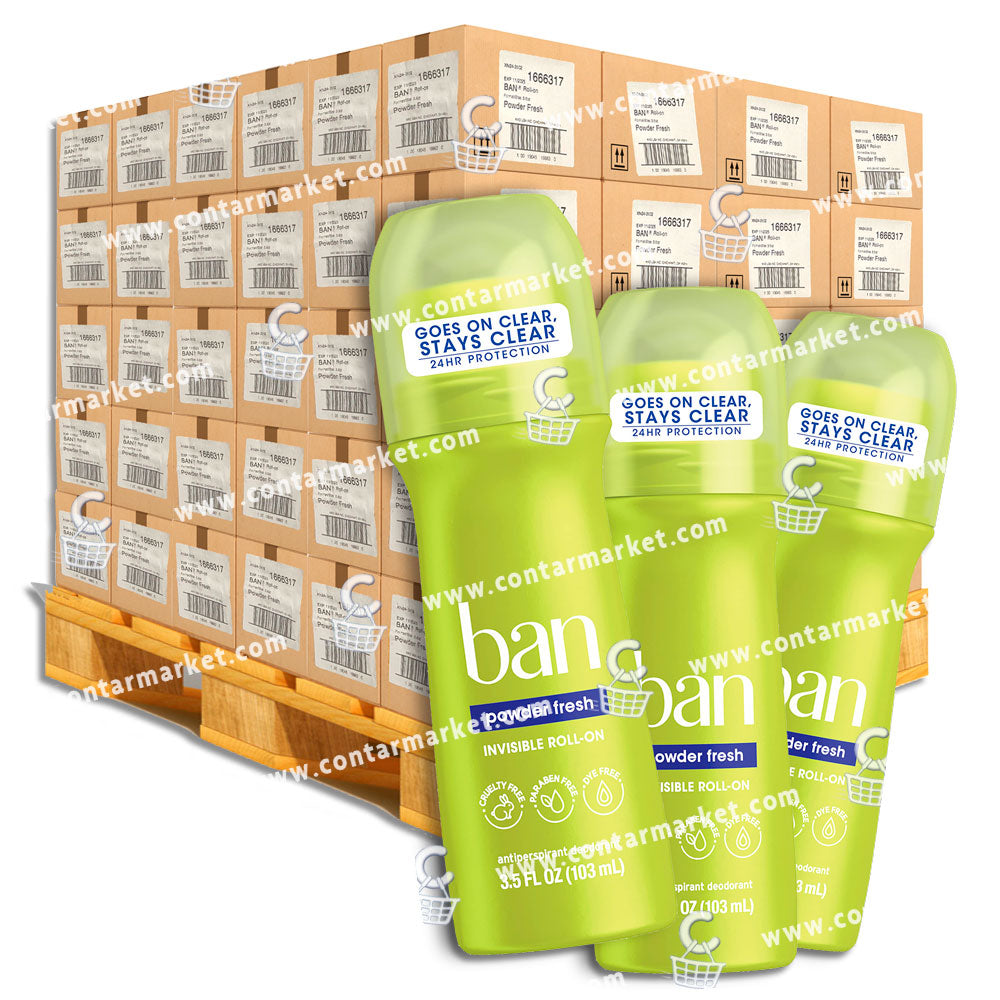 Ban Roll On Antiperspirant Deodorant, Powder Fresh, 3.5 Oz - 150 boxes per Pallet