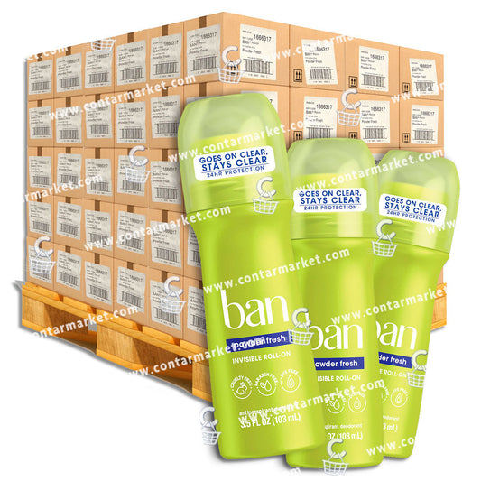 Ban Roll On Antiperspirant Deodorant, Powder Fresh, 3.5 Oz - 150 boxes per Pallet
