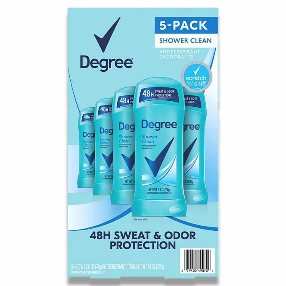 Degree - Antiperspirant Deodorant, Shower Clean - 2.6 Oz - 5 Pack