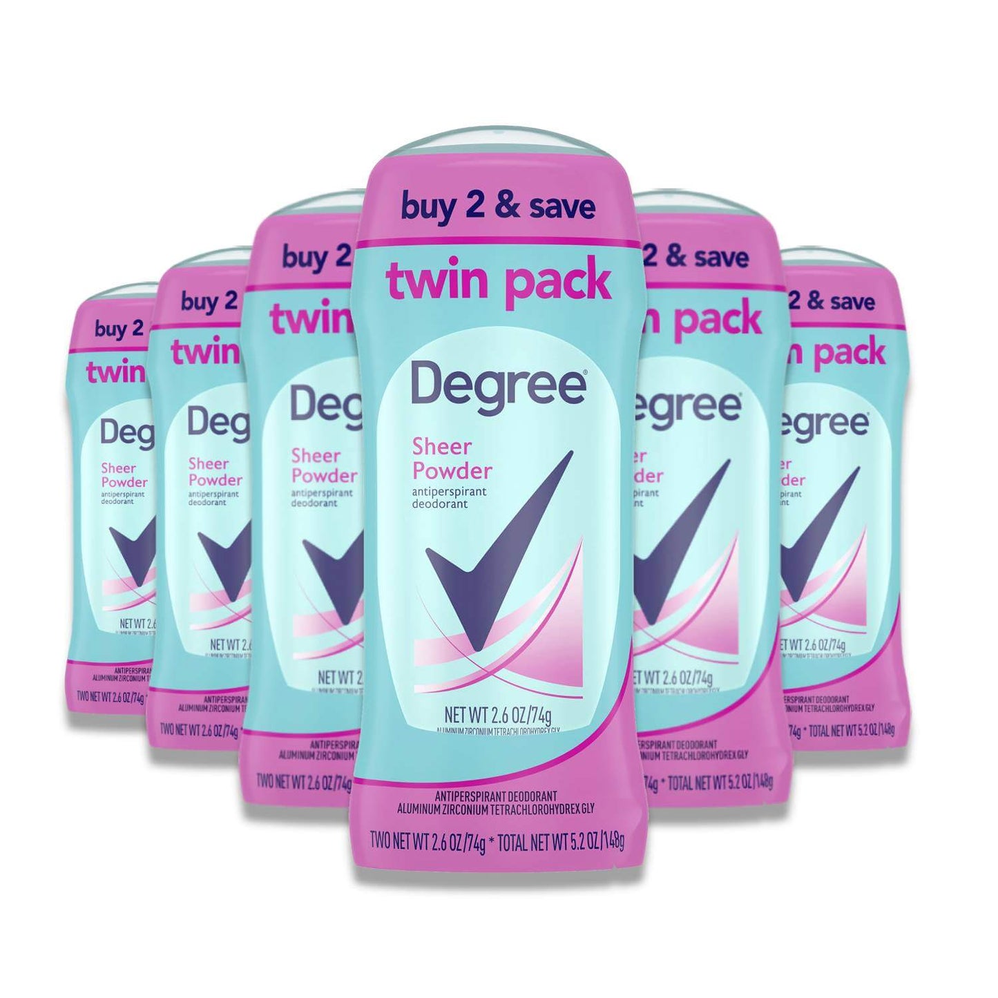Degree - Original Antiperspirant Deodorant, Sheer Powder, for Women - 2.6 Oz - 6 Pack (Twin Pack)