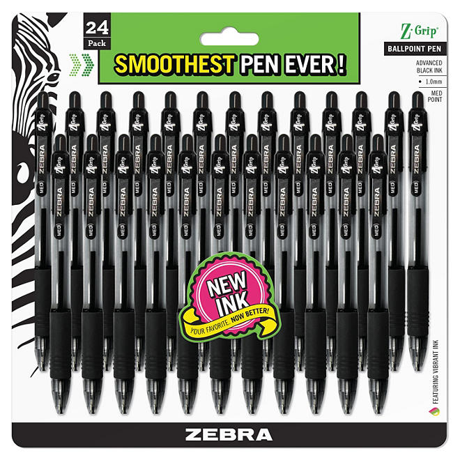 Zebra - Z-Grip Retractable Ballpoint Pen, Black Ink, Medium - 24 ct