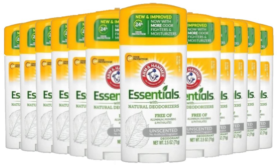 Arm & Hammer Essentials Natural Deodorant Unscented - 2.5 oz - Bulk - 12 Pack