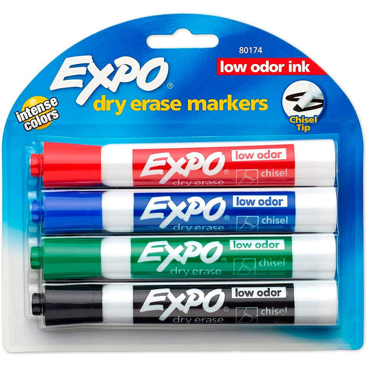 Expo - Dry Erase Markers Assorted Colors, Chisel Tip 4 Count