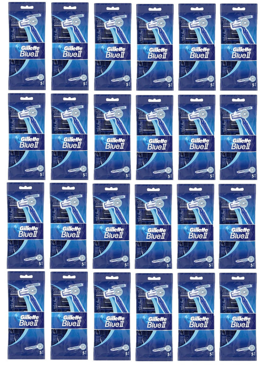 Gillette Blue II Chromium Coating Long Lasting Blades Disposable Razors Bulk 5 ct (ea) - 24 Packs