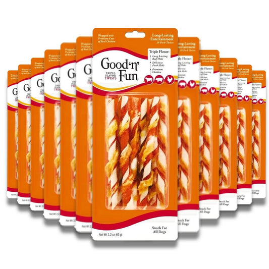 Good 'n' Fun Triple Flavor Twists, Premium Cuts of Real Meat With Rawhide 2.2 Oz each - 12 Pack