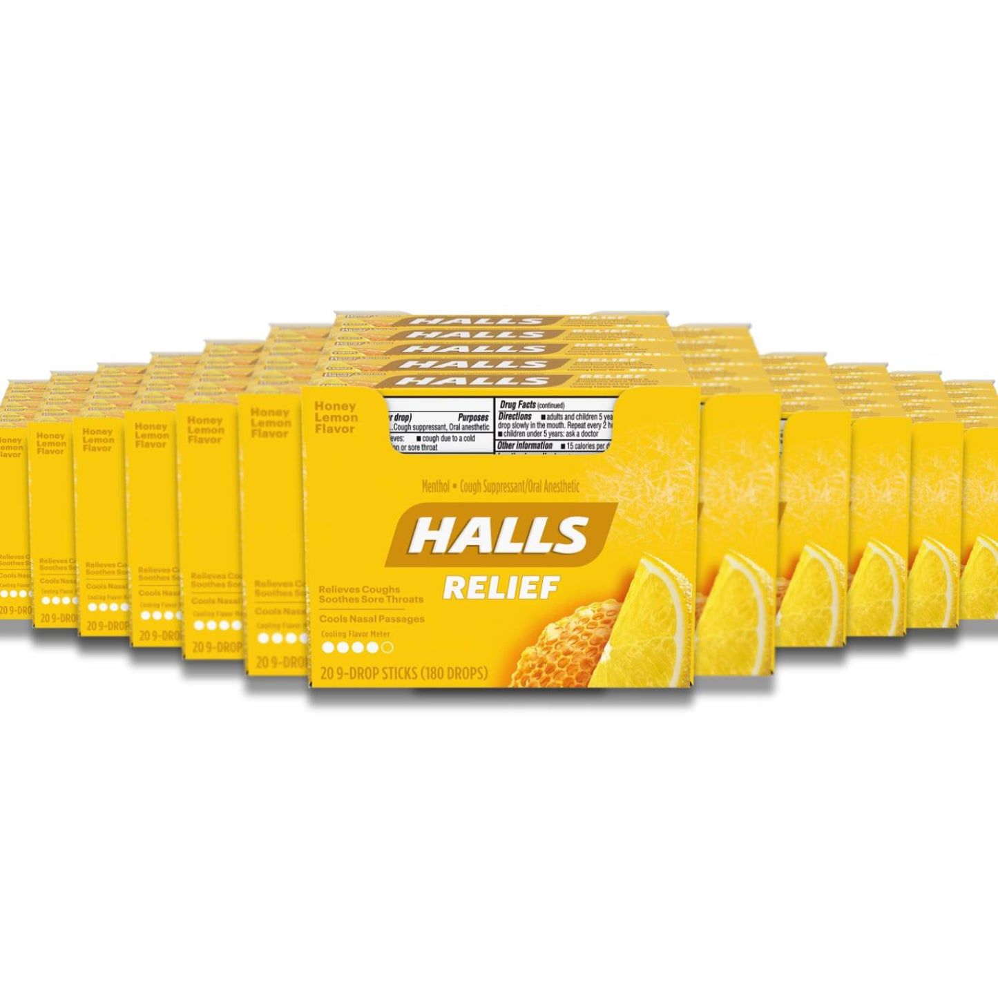 Halls - Honey Lemon Cough Drops, with Menthol - 20 Ct Each - 24 Pack