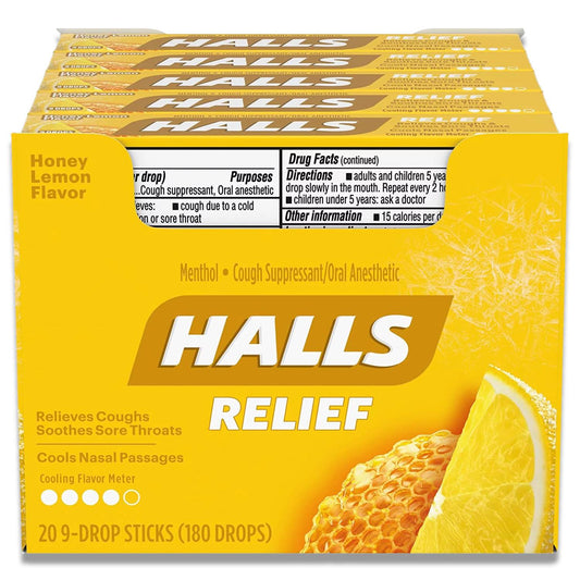 Halls - Honey Lemon Cough Drops, with Menthol - 20 Ct Each