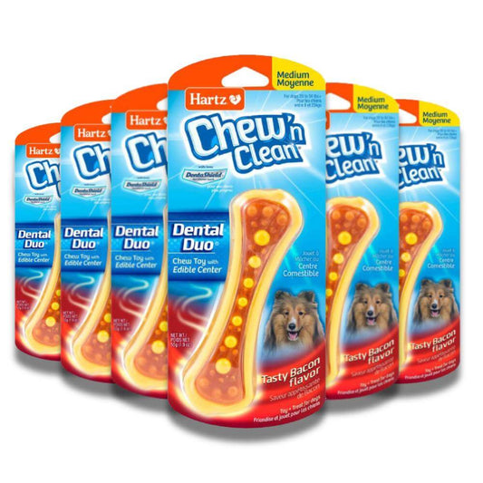 Hartz Chew 'n Clean - Dental Duo Dog Toy, Medium, Color May Vary - 6 Pack