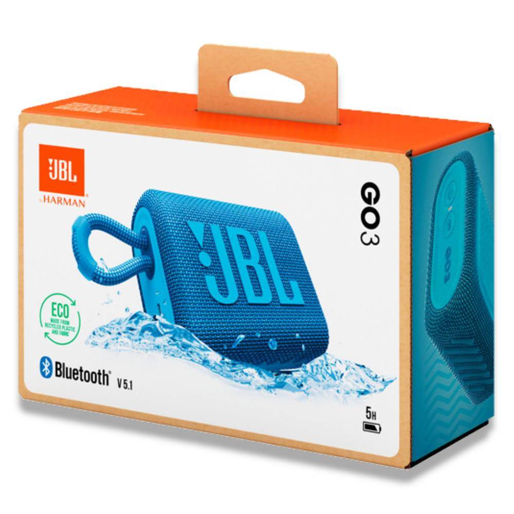 JBL Go 3 Eco Portable Waterproof Bluetooth Speaker, Ocean Blue