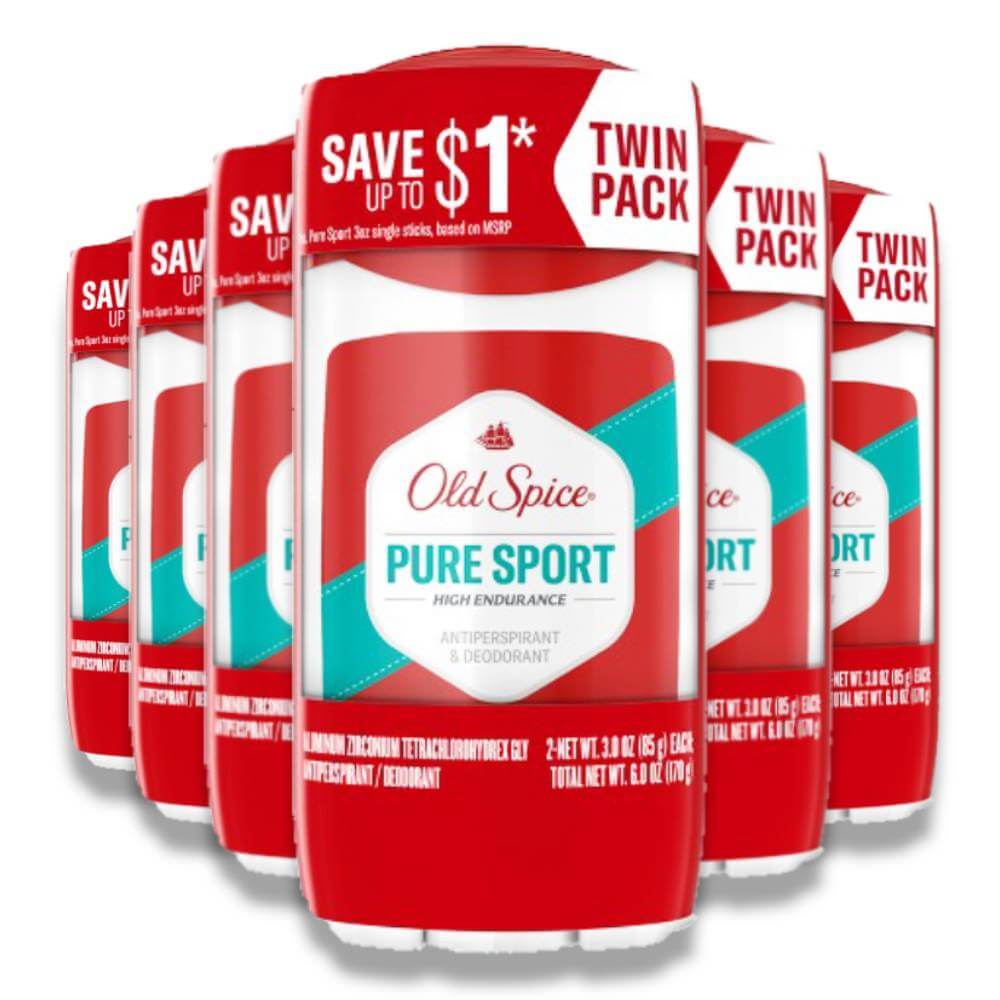 Old Spice - High Endurance Pure Sport Antiperspirant & Deodorant, Twin Pack - 3 oz - 6 Pack