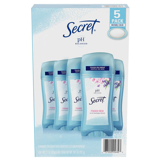 Secret Antiperspirant, Invisible Solid, Powder Fresh - 2.1 Oz - 5 Pack