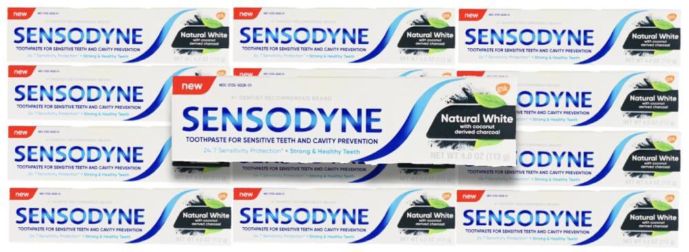 Sensodyne - Toothpaste For Sensitive Teeth Natural White, Coconut Derived Charcoal - 4 Oz - 12 Pack