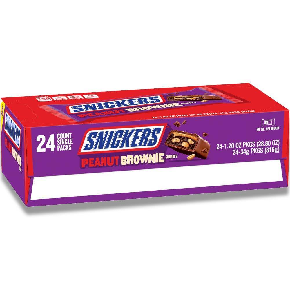 Snickers - Peanut Brownie Squares Full Size, Chocolate Candy Bars - 1.2 oz - 24 Ct