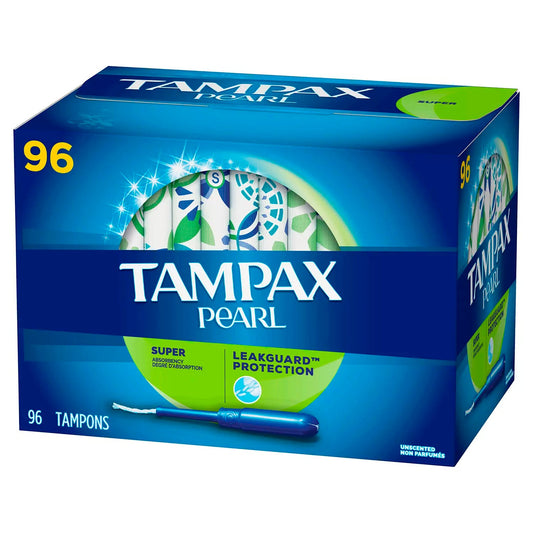 Tampax Pearl, Super, Plastic Tampons, Unscented - 96 Ct
