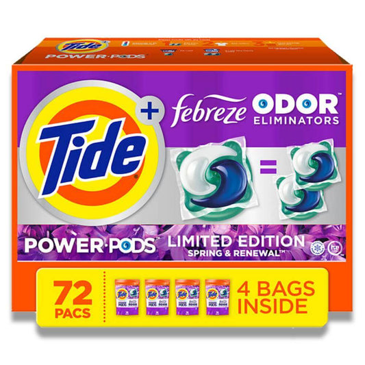 Tide - Power PODS Laundry Detergent Pacs + Febreze Odor Eliminators, Spring & Renewal Scent - 72 Ct